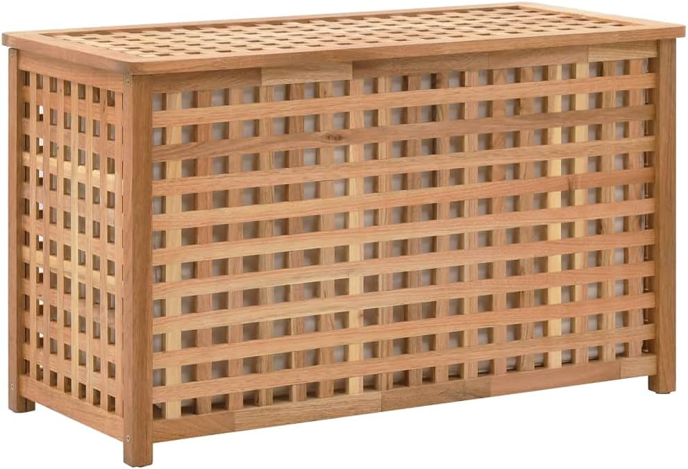 Le coffre a linge en bois massif en coloris orange et beige
