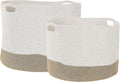 Le panier a linge avec un revetement en coton en coloris blanc et beige